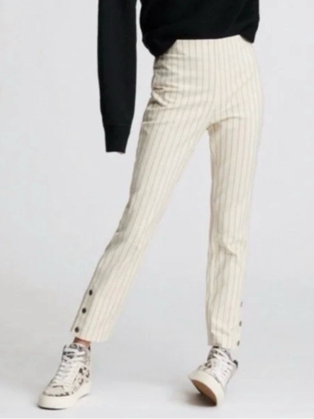Rag & Bone Simone Pinstripe High Rise Pull On Snap Ankle Trousers Pants 16